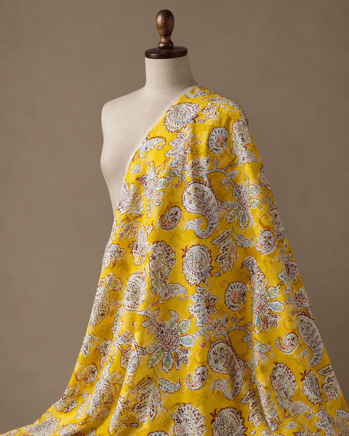 Mustard Yellow Floral Printed Cotton Fabric - The Loom Fabrics