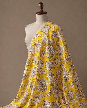 Mustard Yellow Floral Printed Cotton Fabric