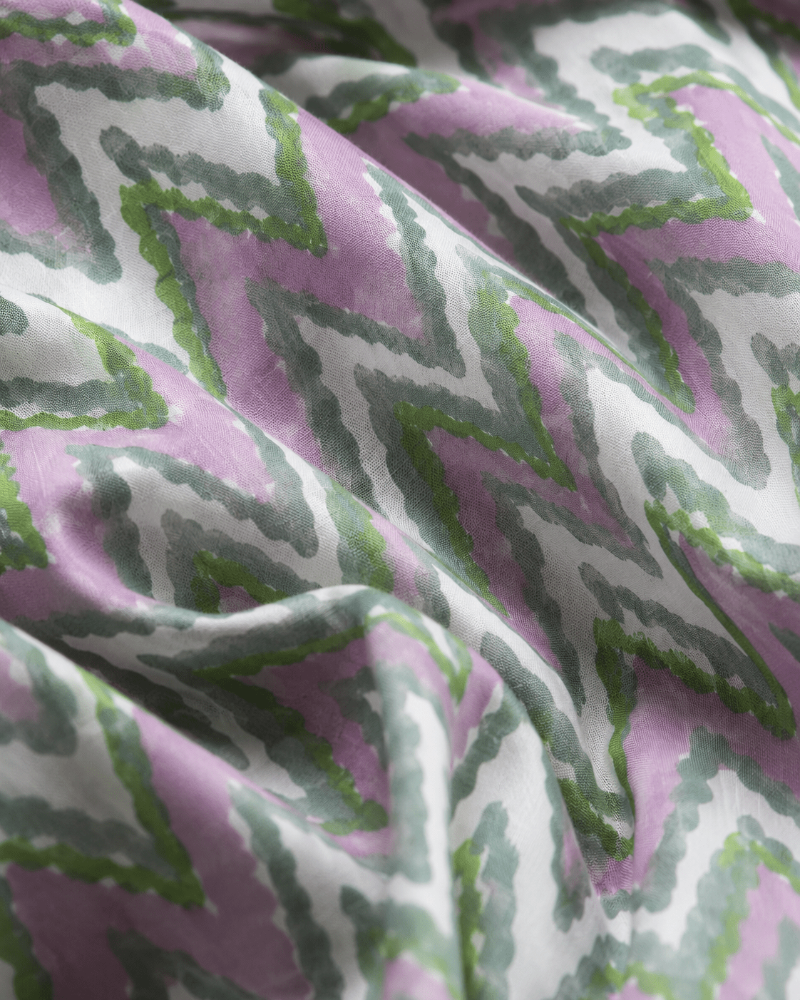 Pastel Pink & Green Zigzag Cotton Cambric Fabric - The Loom Fabrics