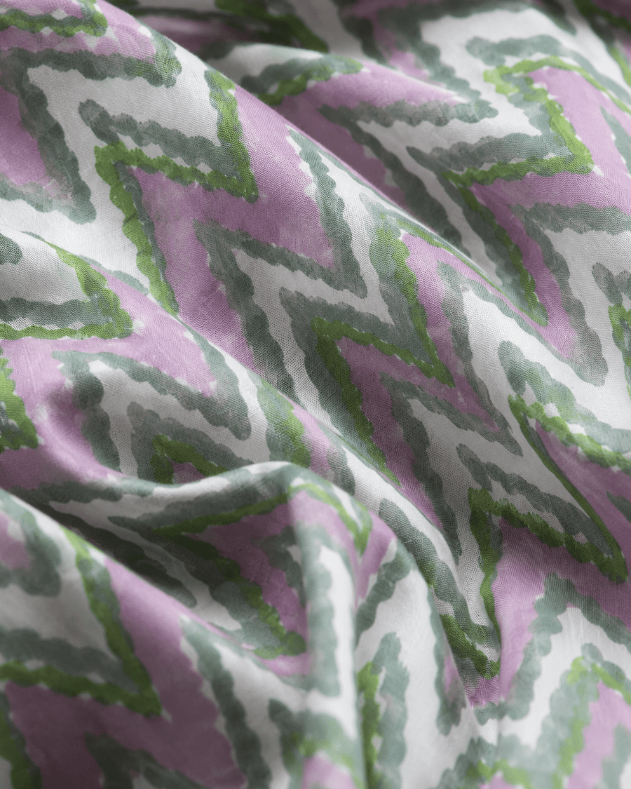 Pastel Pink & Green Zigzag Cotton Cambric Fabric