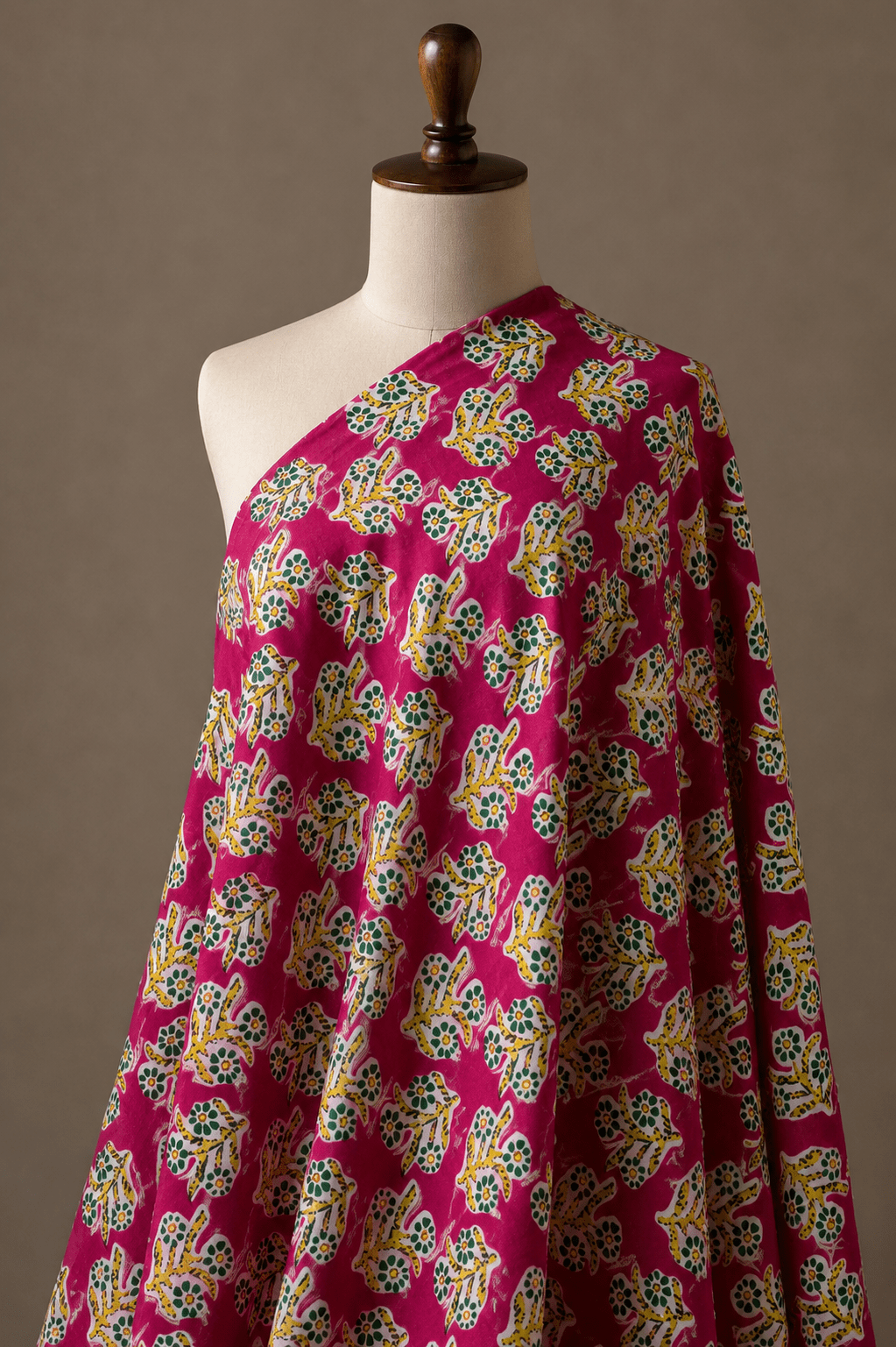 Pink Floral Hand Block Printed Cambric Cotton Fabric - The Loom Fabrics