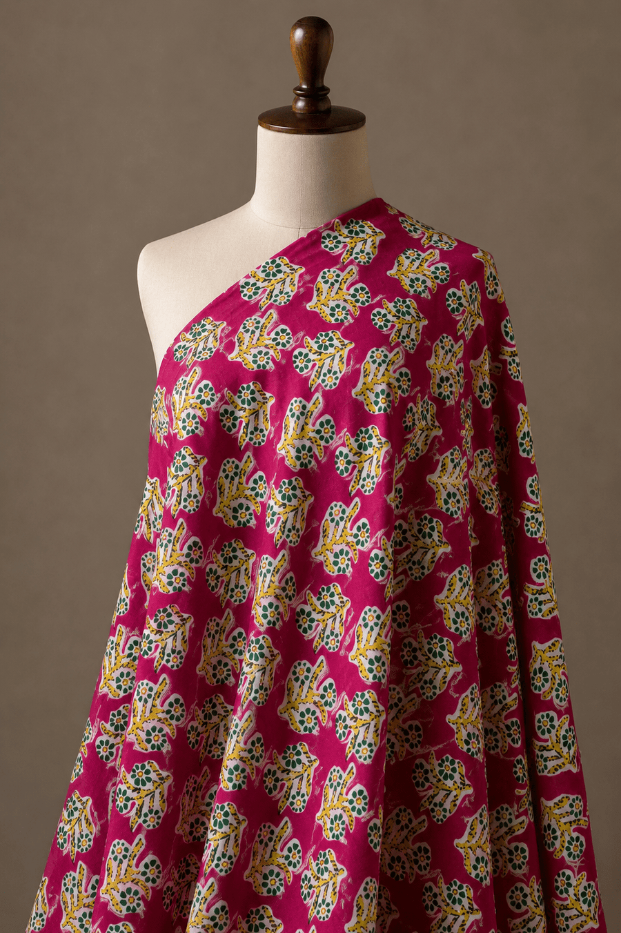 Pink Floral Hand Block Printed Cambric Cotton Fabric - The Loom Fabrics