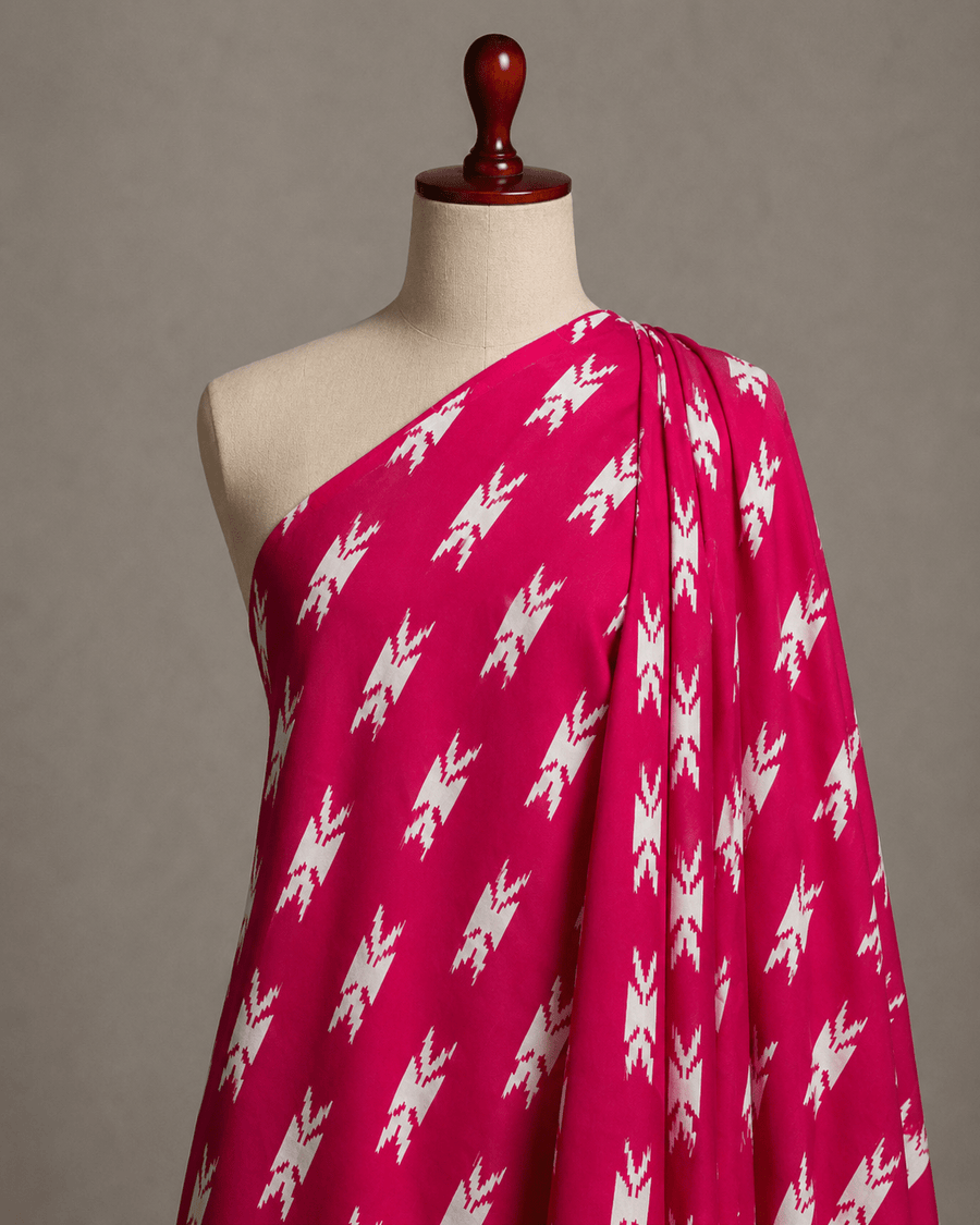 Premium Hot Pink Rayon Ikkat Printed Fabric - The Loom Fabrics