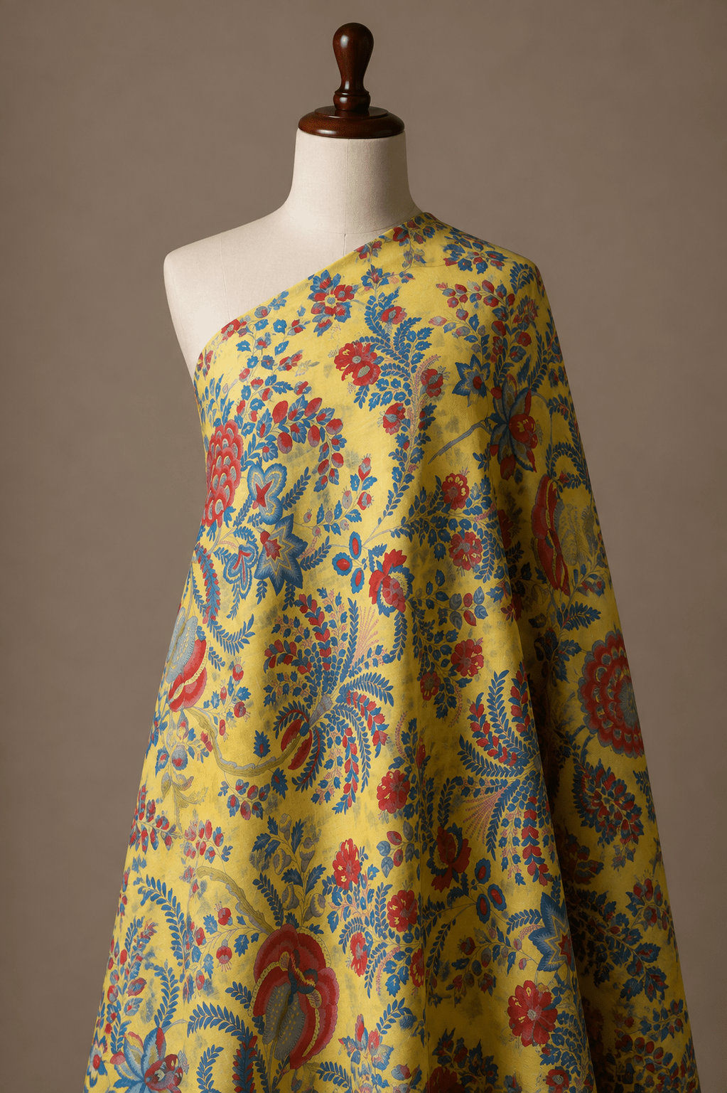Premium Mustard Yellow Floral Cambric Cotton Fabric - The Loom Fabrics