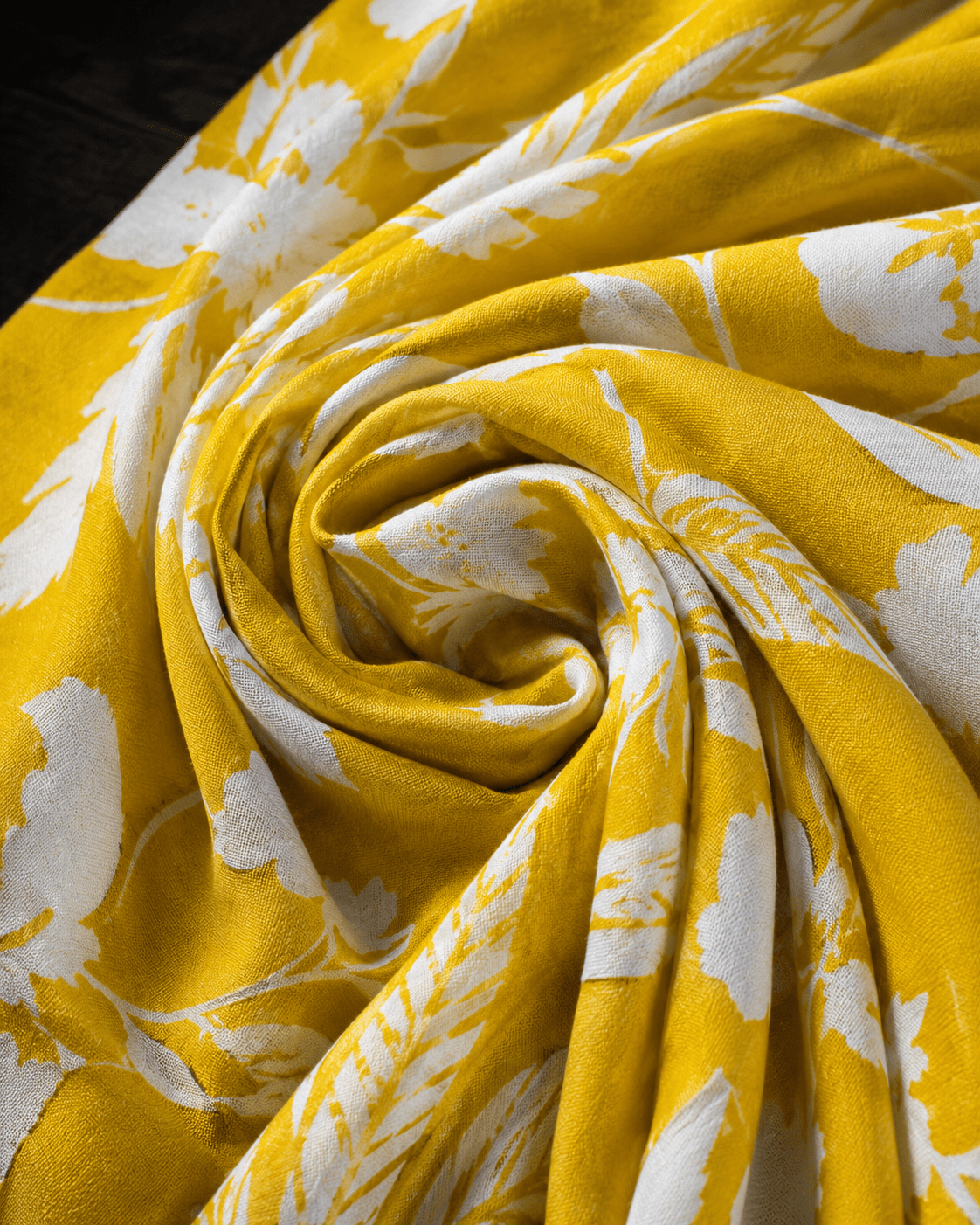 Premium Mustard Yellow Floral Rayon Printed Fabric - The Loom Fabrics