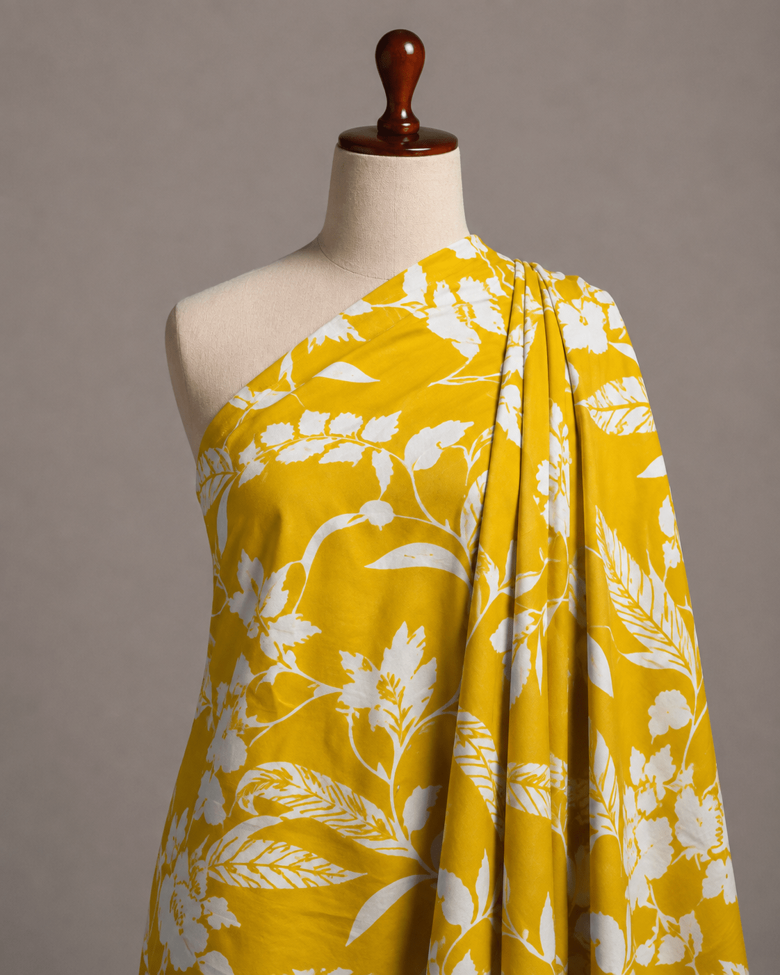 Premium Mustard Yellow Floral Rayon Printed Fabric - The Loom Fabrics