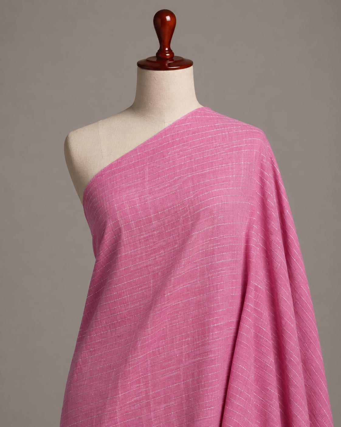 Premium Pink With Silver Lurex Stripes Handloom Cotton Fabric - The Loom Fabrics