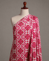 Premium White & Pink Geometrical Rayon Printed Fabric - The Loom Fabrics