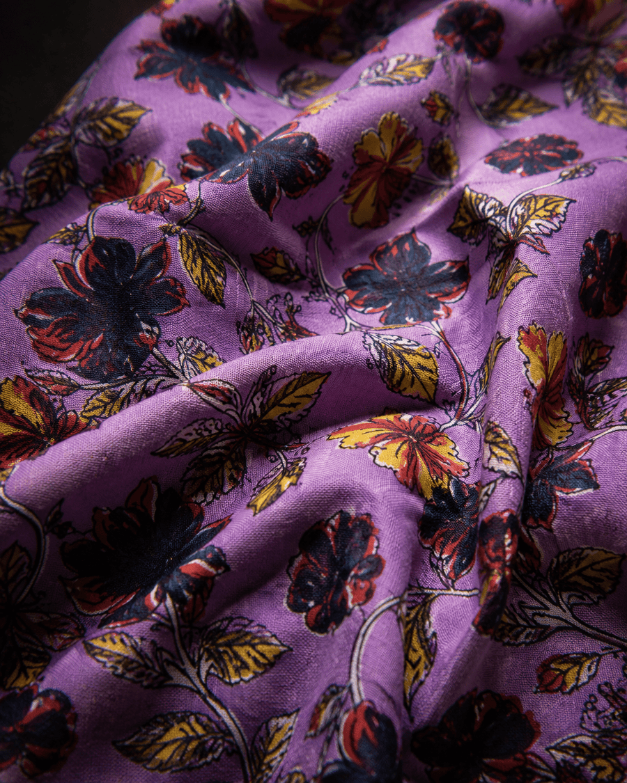 Violet Blossom Printed Cambric Cotton Fabric
