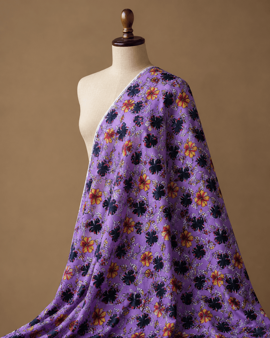Violet Blossom Printed Cambric Cotton Fabric - The Loom Fabrics